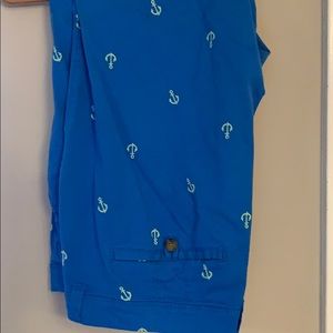 blue khaki material cropped pants